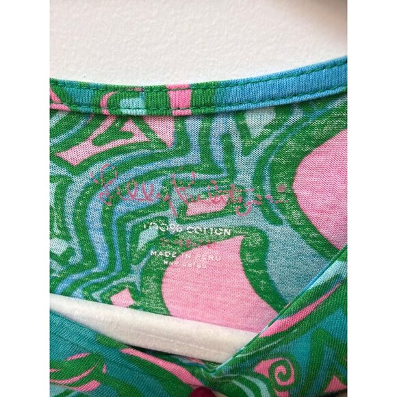 Lilly Pulitzer Girls L 12-14 Green & Pink Floral Tunic Dress 100% Cotton Size S - Picture 2 of 4